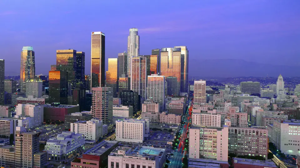 Los Angeles downtown cityscape evening