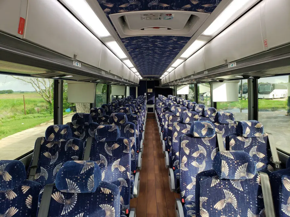 Spacious charter bus interior