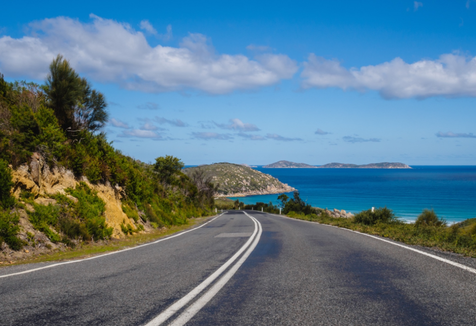 Ocean coastal road charter bus