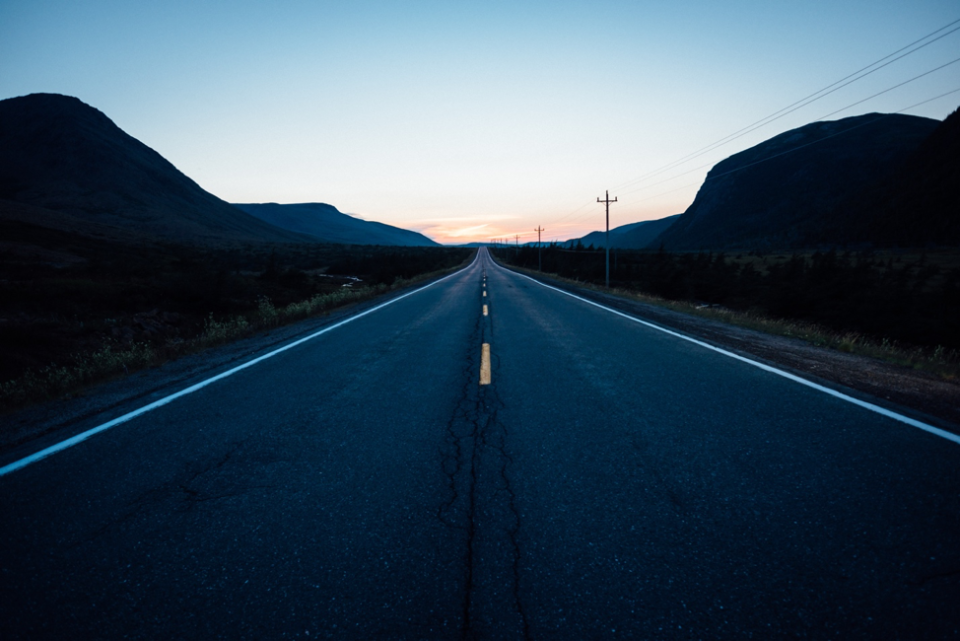 Scenic highway mountain landscape dusk