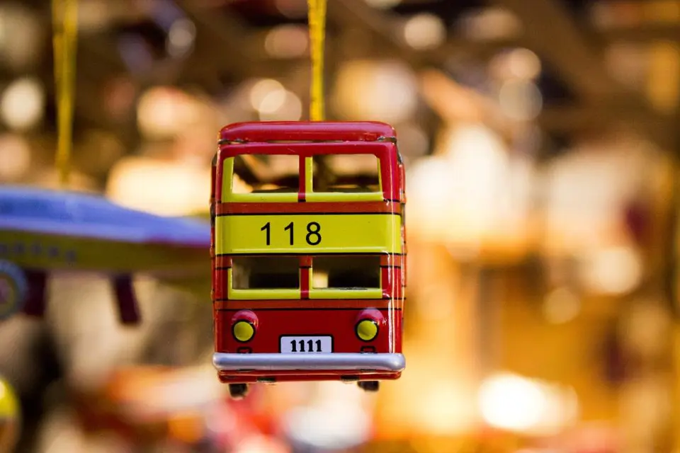 Miniature toy bus closeup