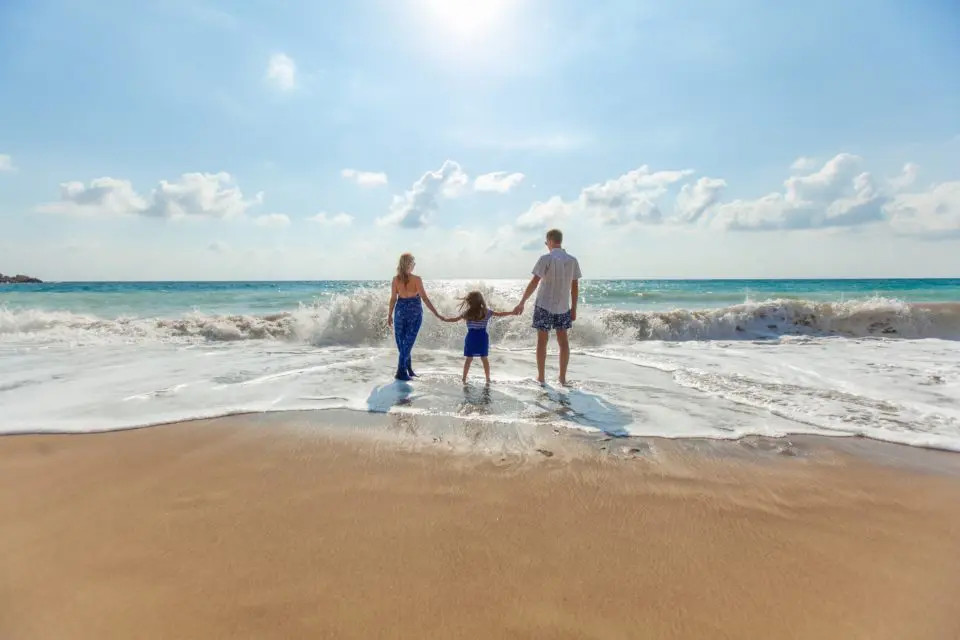 Family enjoying beach vacation together