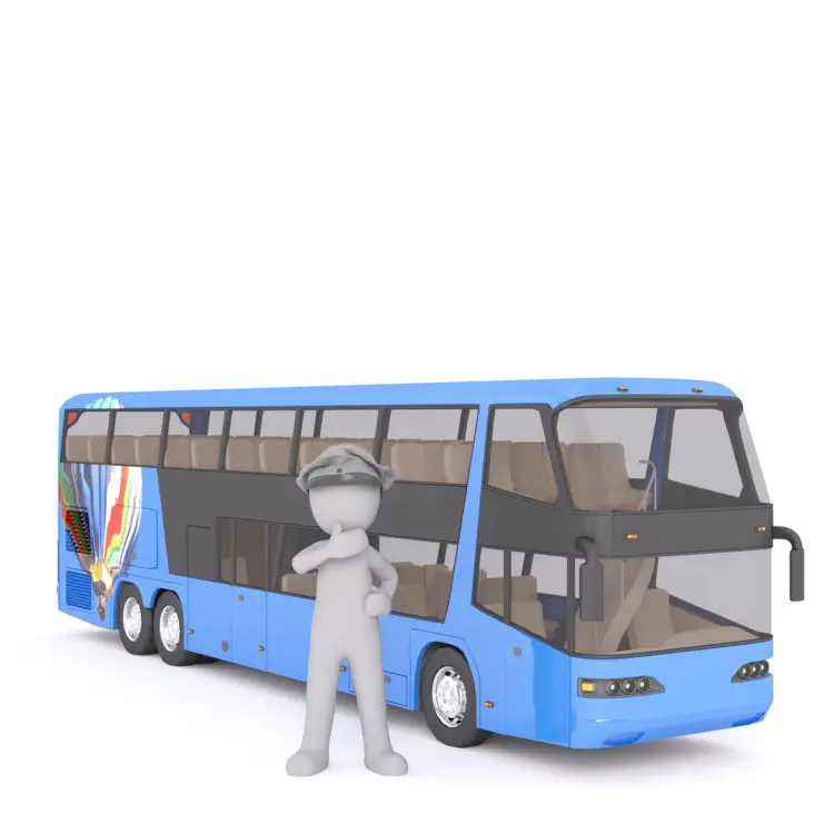 Blue charter bus with driver