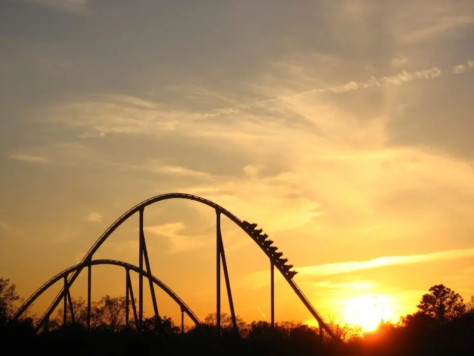 Roller coaster sunset theme park