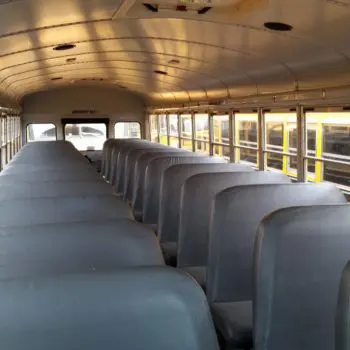 Empty charter bus interior seats