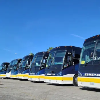 Row of parked charter buses