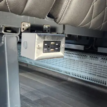 Bus seat power outlet view