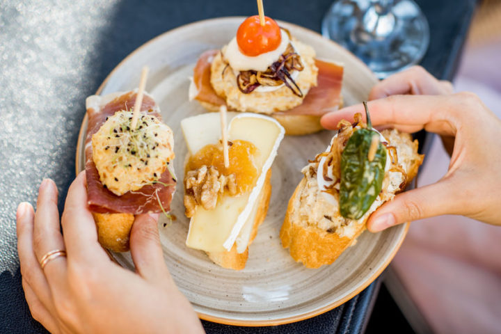 Plate of assorted bruschetta appetizers