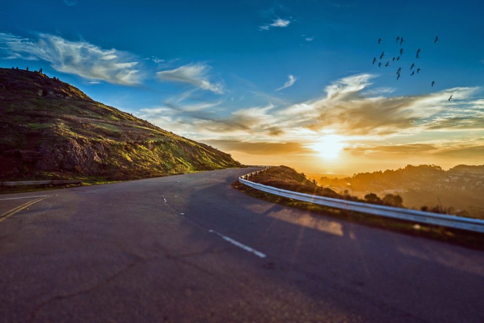 Scenic highway sunrise road trip