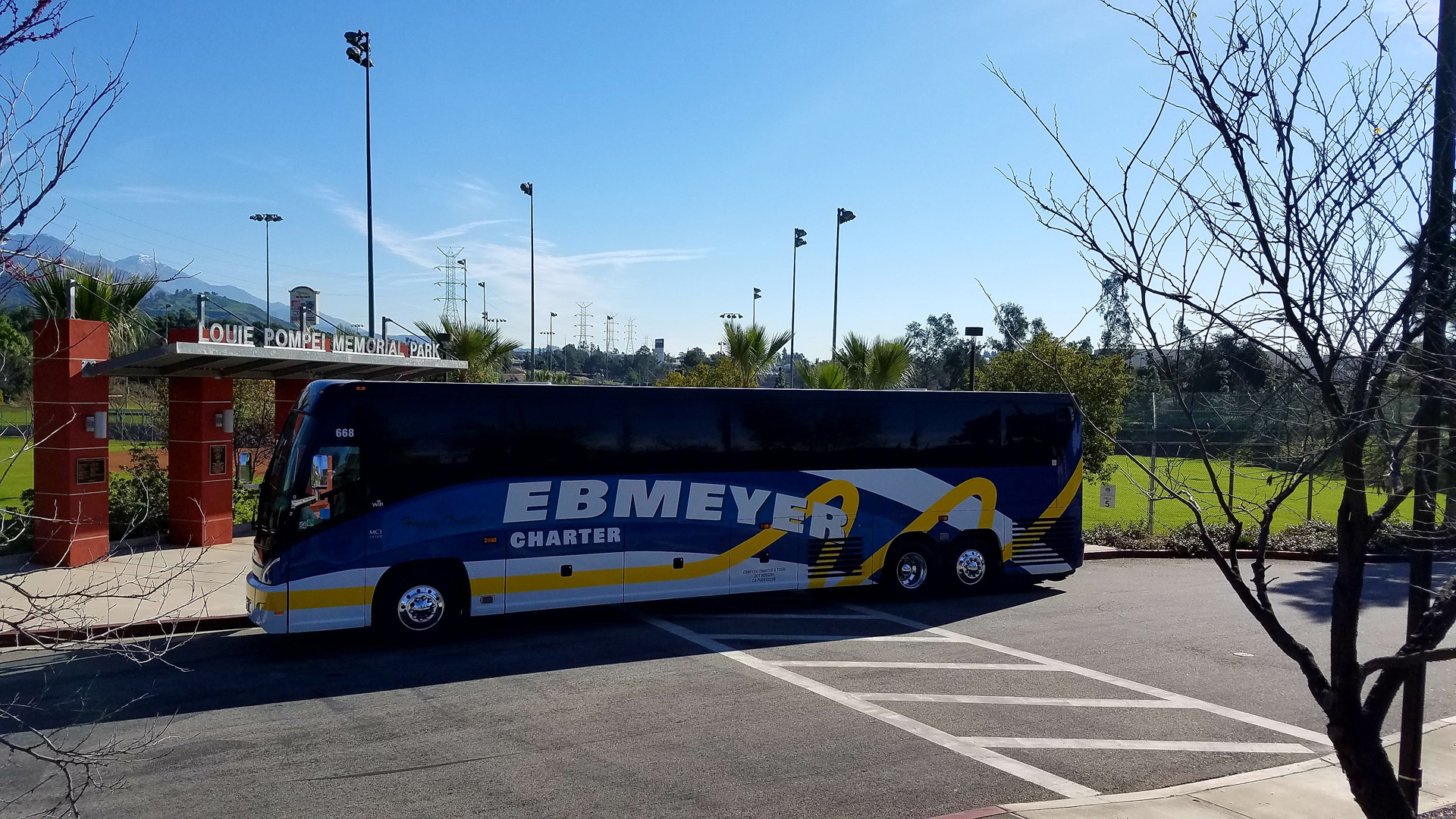 Charter bus at memorial park