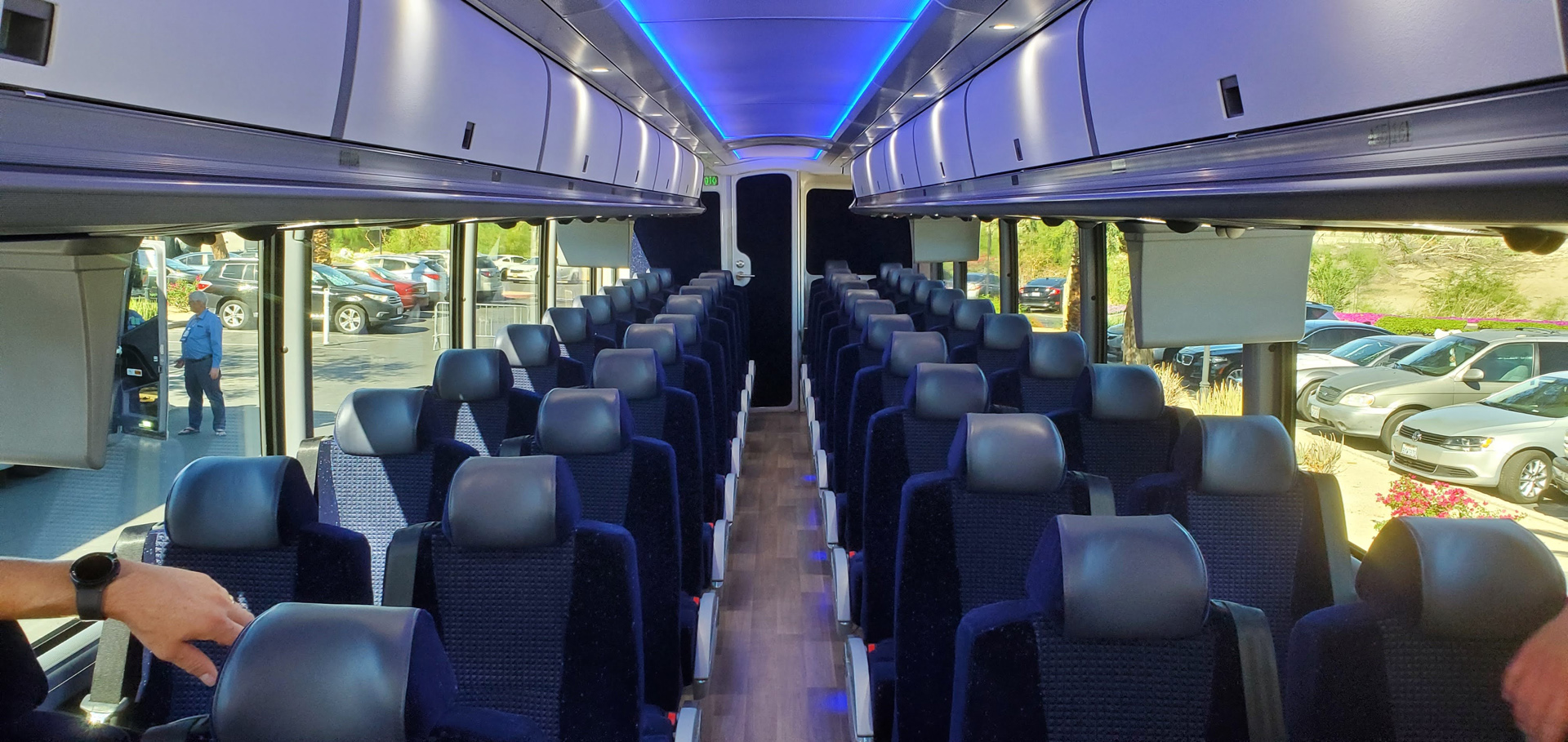 Spacious charter bus interior seats