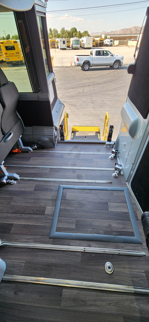 Charter bus wheelchair lift interior