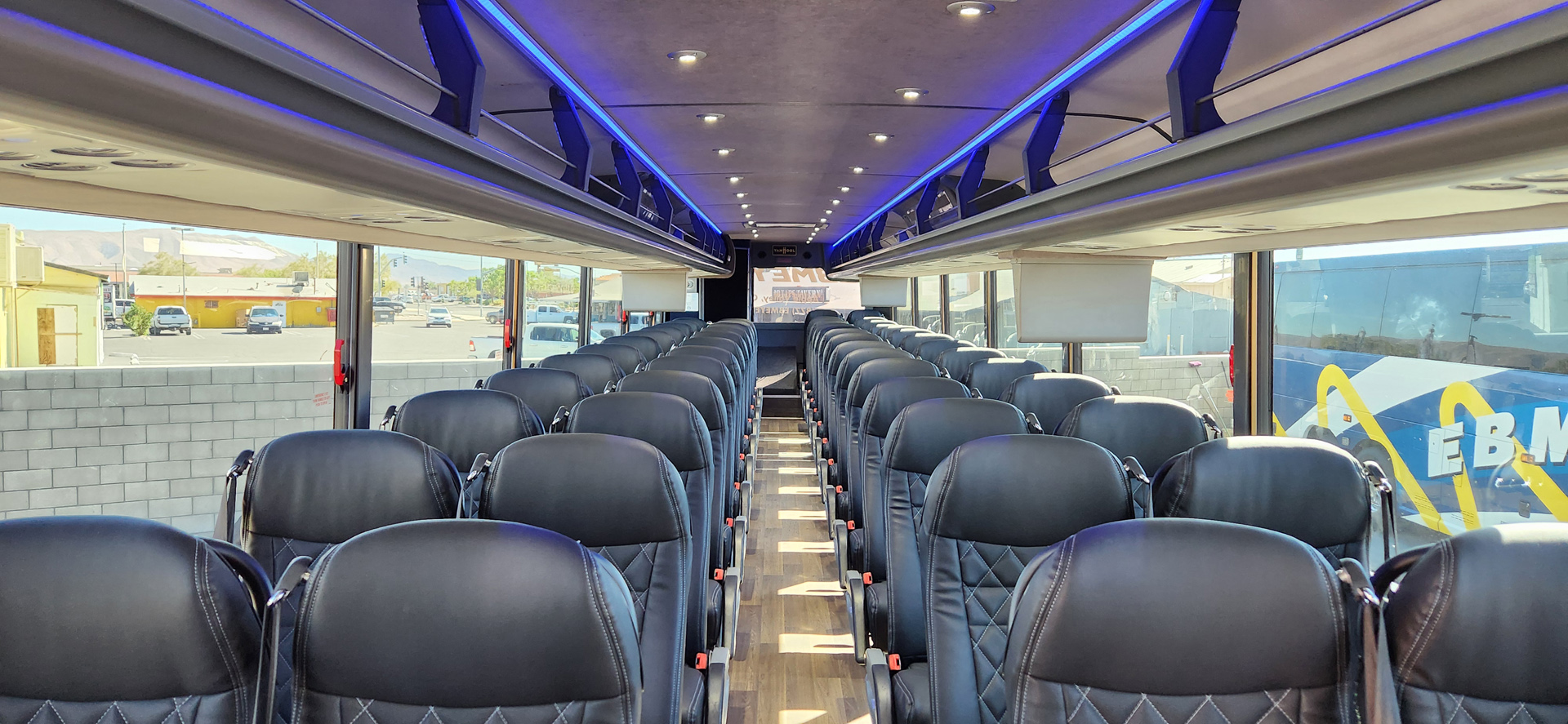 Luxury charter bus interior seating