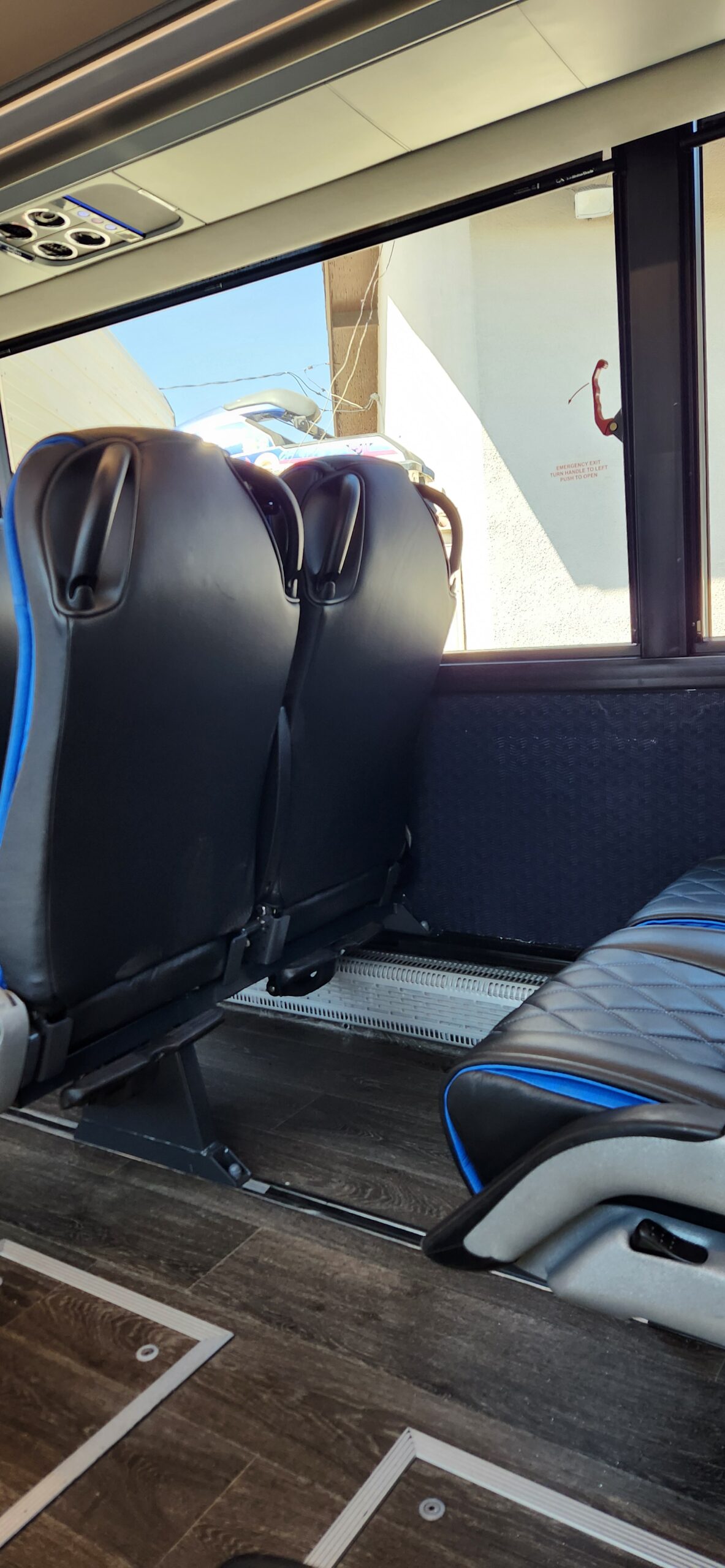 Modern bus interior seats aisle