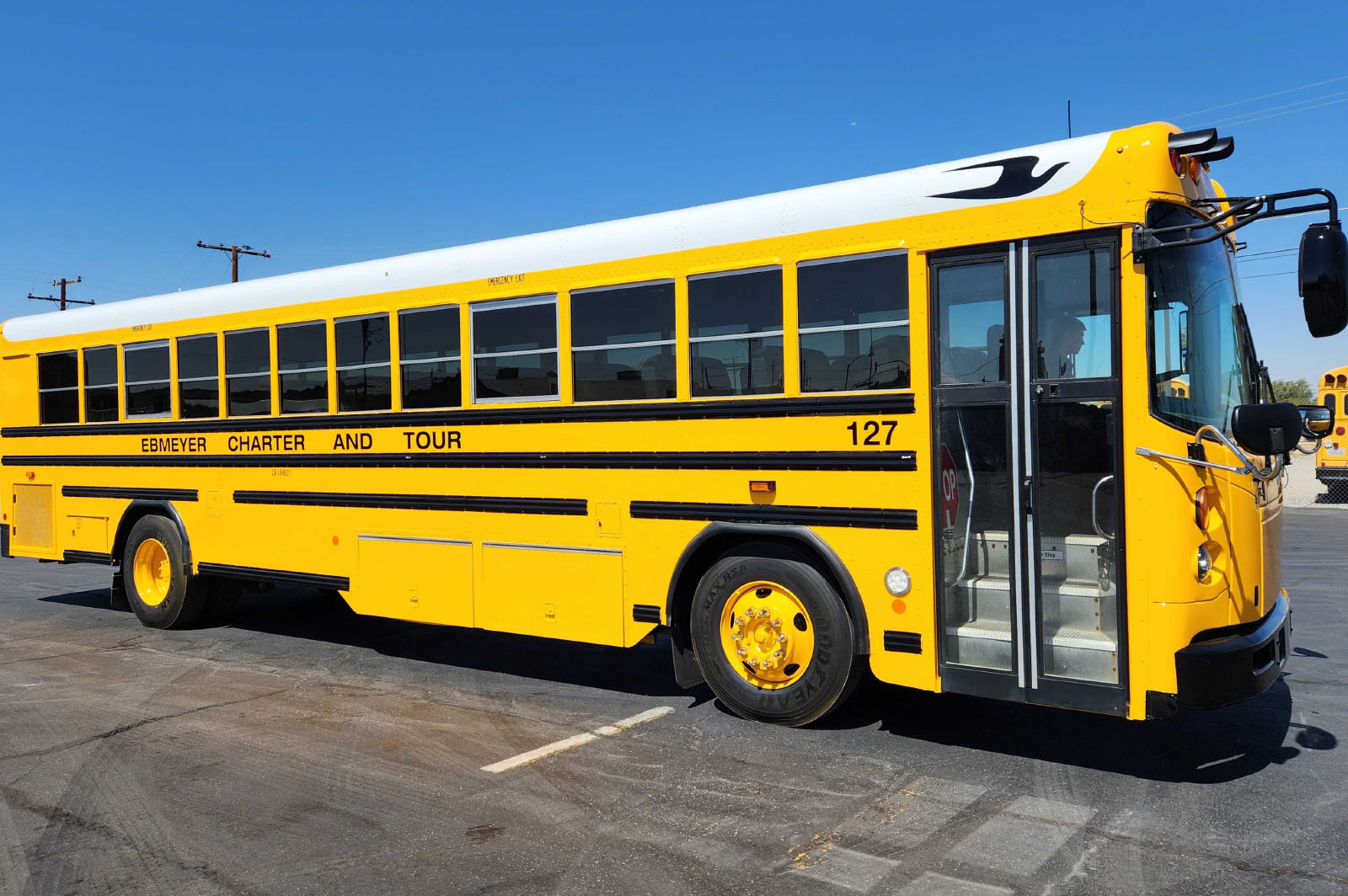 Yellow charter bus exterior view